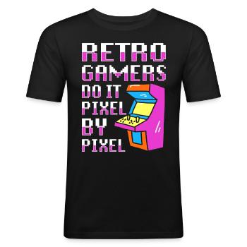 Lecteurs vidéo Retro Gamer Gaming Classic 80s - T-shirt près du corps Homme - noir - Devant - Nik (191cm)