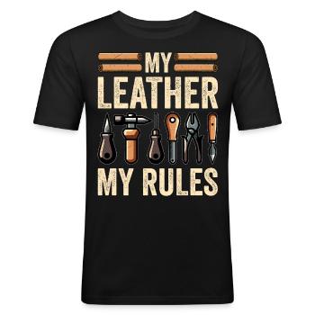 Lederarbeiten Lederarbeiter Stanzarbeiten Handwerk - Männer Slim Fit T-Shirt - Schwarz - Vorne - Nik (191cm)