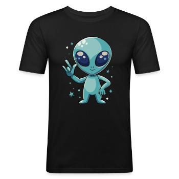 ILY Cat ASL Geste de la main Perte auditive sourde - T-shirt près du corps Homme - noir - Devant - Nik (191cm)