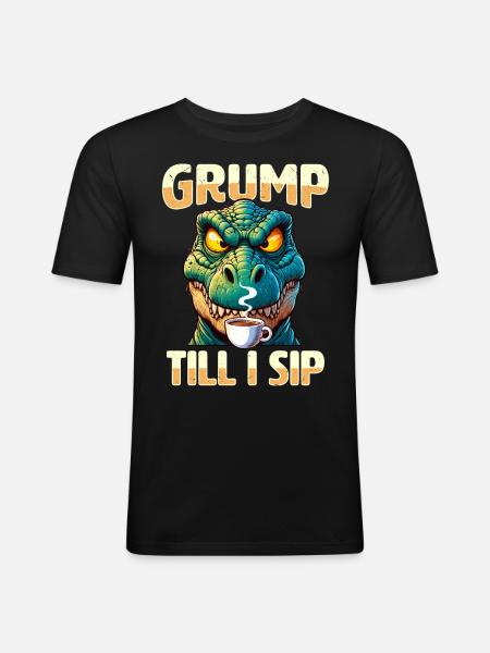 Grumpy Trex Dinosaur With - Men's Slim Fit T-Shirt - black