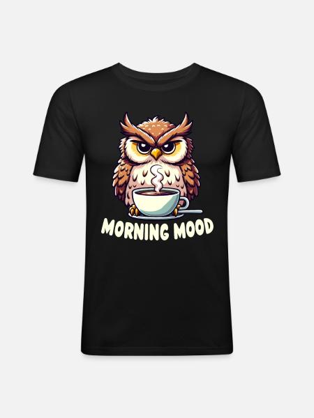 Hibou avec humeur matinale au café - T-shirt près du corps Homme - noir