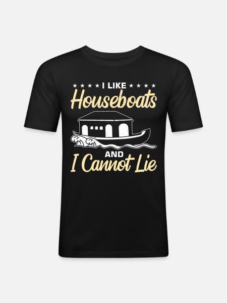 Witziger Hausboot Spruch - Männer Slim Fit T-Shirt - Schwarz