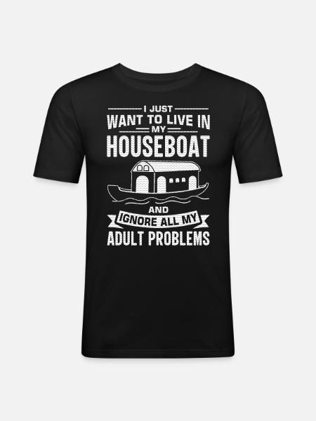 Witziger Hausboot Spruch - Männer Slim Fit T-Shirt - Schwarz