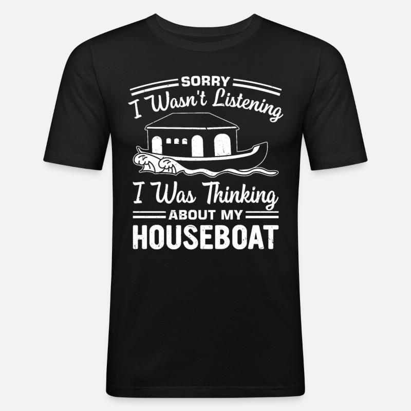 Witziger Hausboot Spruch - Männer Slim Fit T-Shirt - Schwarz