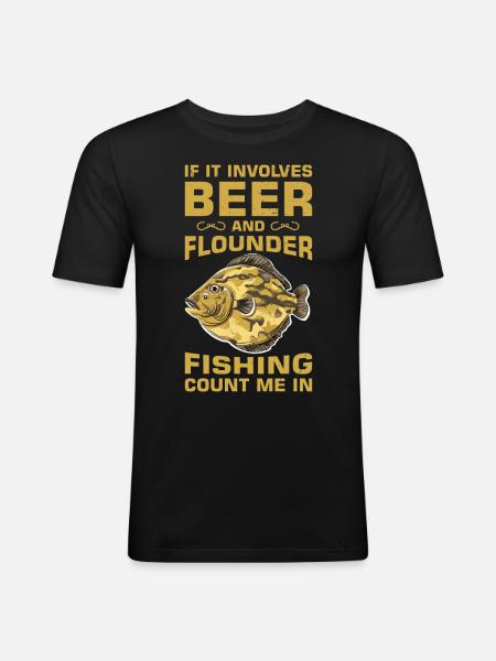 Flunder Fischer Spruch - Männer Slim Fit T-Shirt - Schwarz