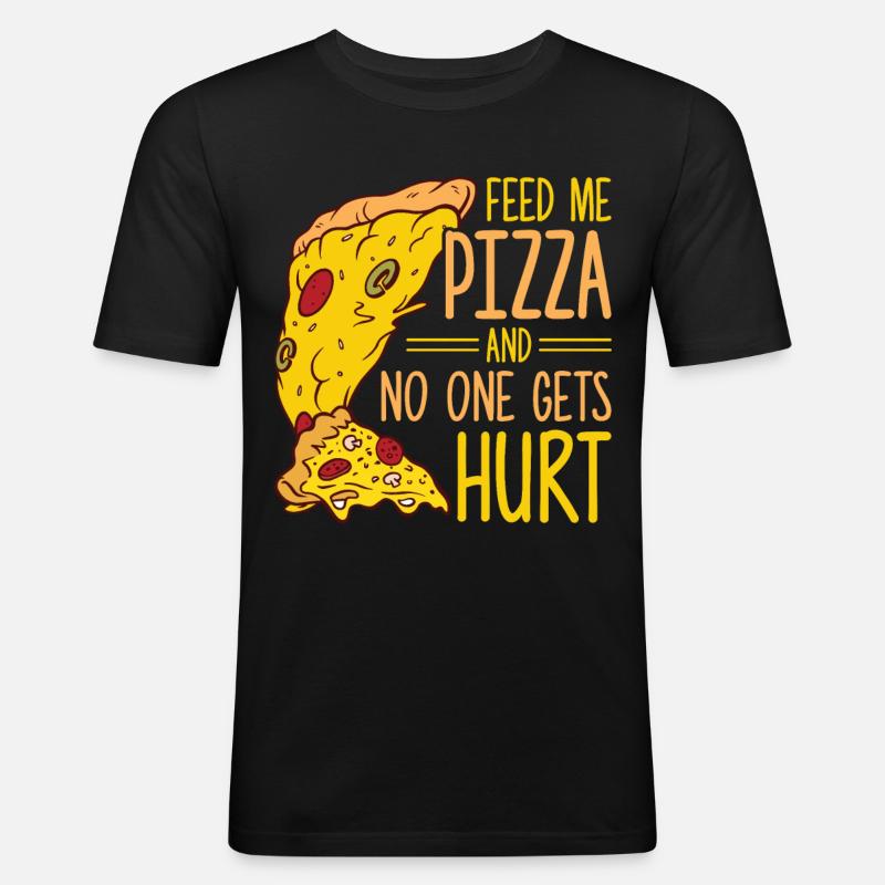 Witziger Pizza Spruch - Männer Slim Fit T-Shirt - Schwarz