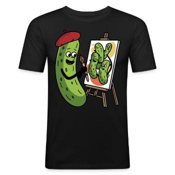 Gewürzgurke Essiggurke - Männer Slim Fit T-Shirt - Schwarz - Vorne - Nik (191cm)