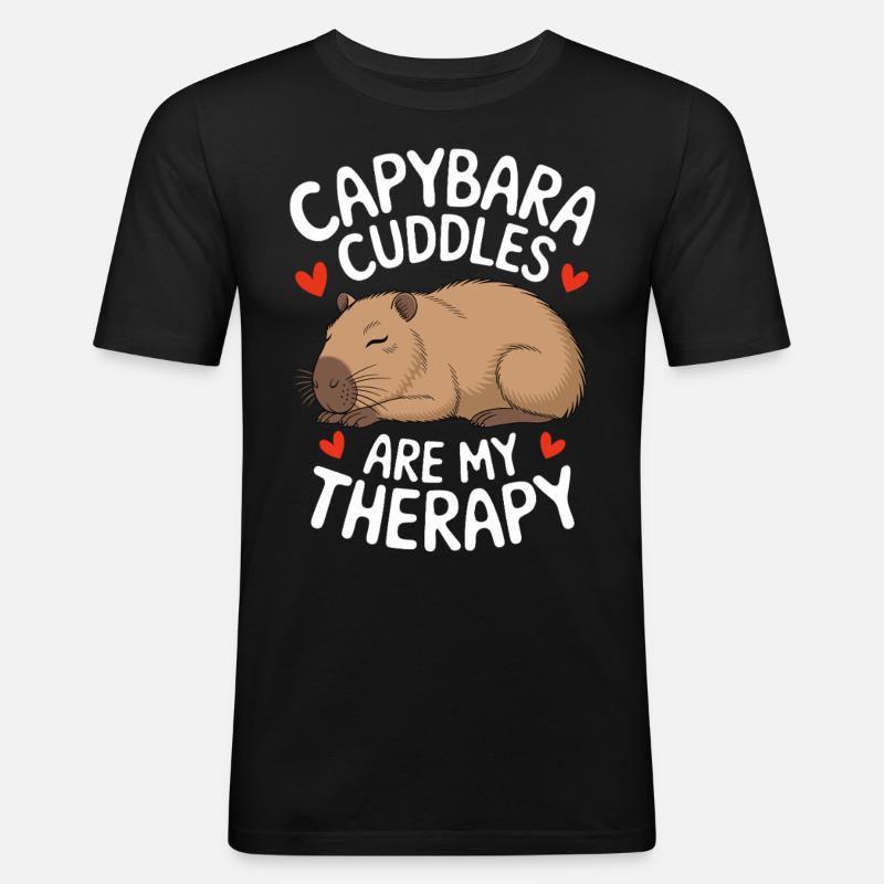Capybara - Männer Slim Fit T-Shirt - Schwarz