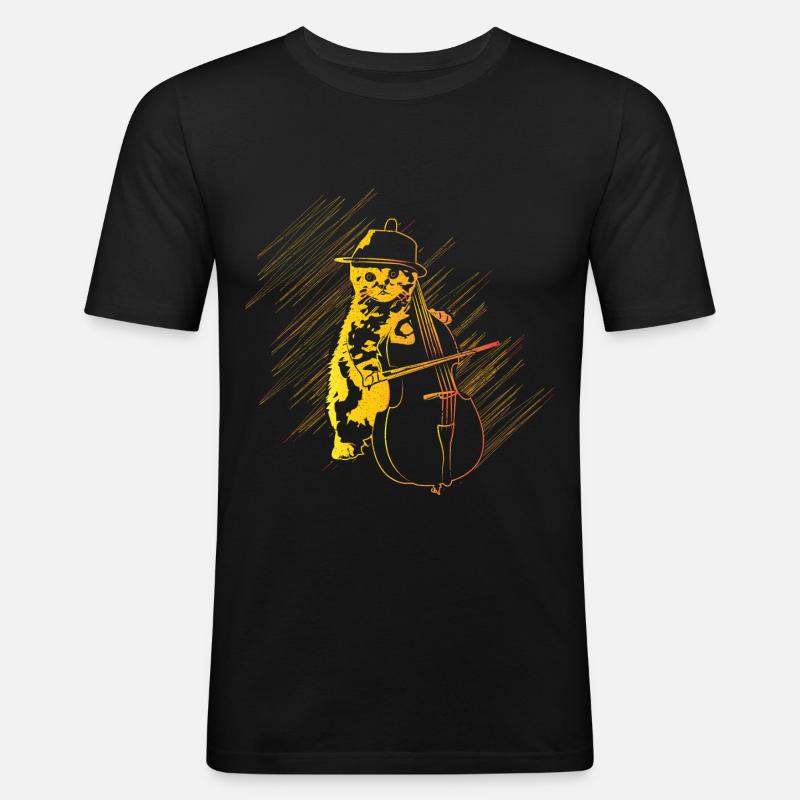Katze Cello Geschenk - Männer Slim Fit T-Shirt - Schwarz