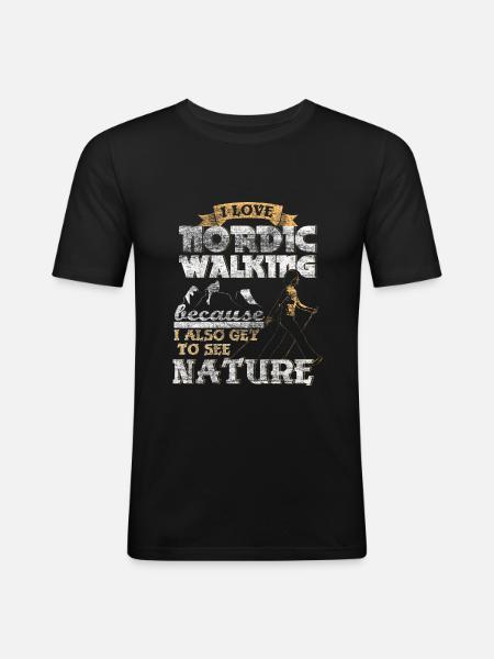 Nordic Walking Geschenkidee - Männer Slim Fit T-Shirt - Schwarz