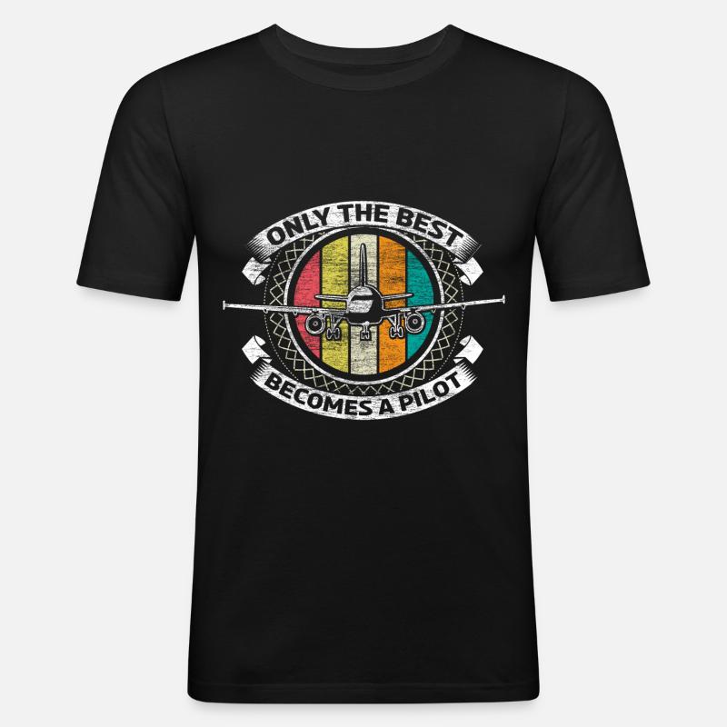 Pilot Geschenkidee - Männer Slim Fit T-Shirt - Schwarz