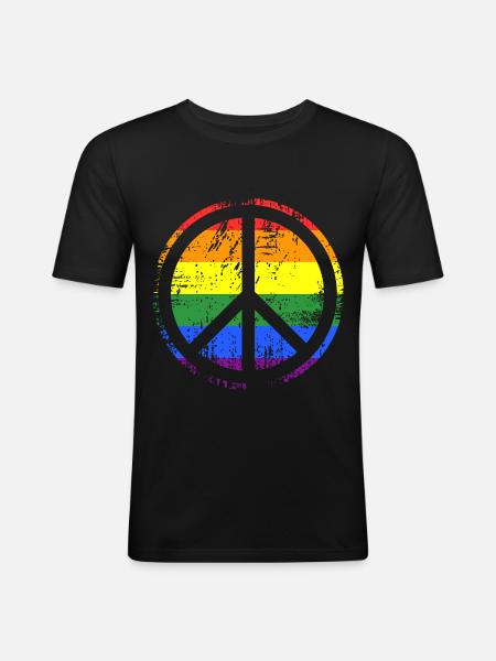 Peacezeichen Regenbogen - Männer Slim Fit T-Shirt - Schwarz