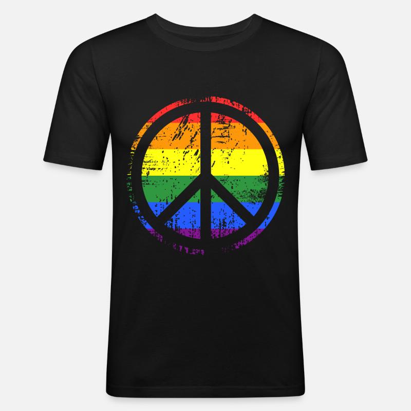 Peacezeichen Regenbogen - Männer Slim Fit T-Shirt - Schwarz