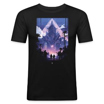 Cyberpunk Manga Kyoto Glitch - T-shirt près du corps Homme - noir - Devant - Nik (191cm)