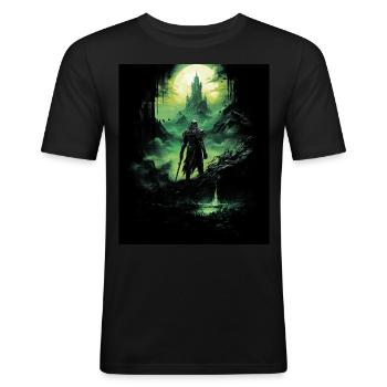 Fantasy Chevalier Château Magie Conte de Fées Mythique Gothique - T-shirt près du corps Homme - noir - Devant - Nik (191cm)