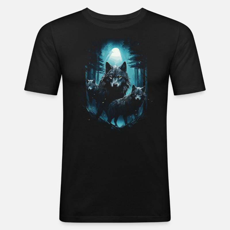 Dunkle Kunst Wolf Wald Mythisch - Männer Slim Fit T-Shirt - Schwarz