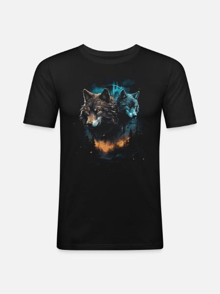 Dunkle Kunst Wolf Wald Mythisch - Männer Slim Fit T-Shirt - Schwarz