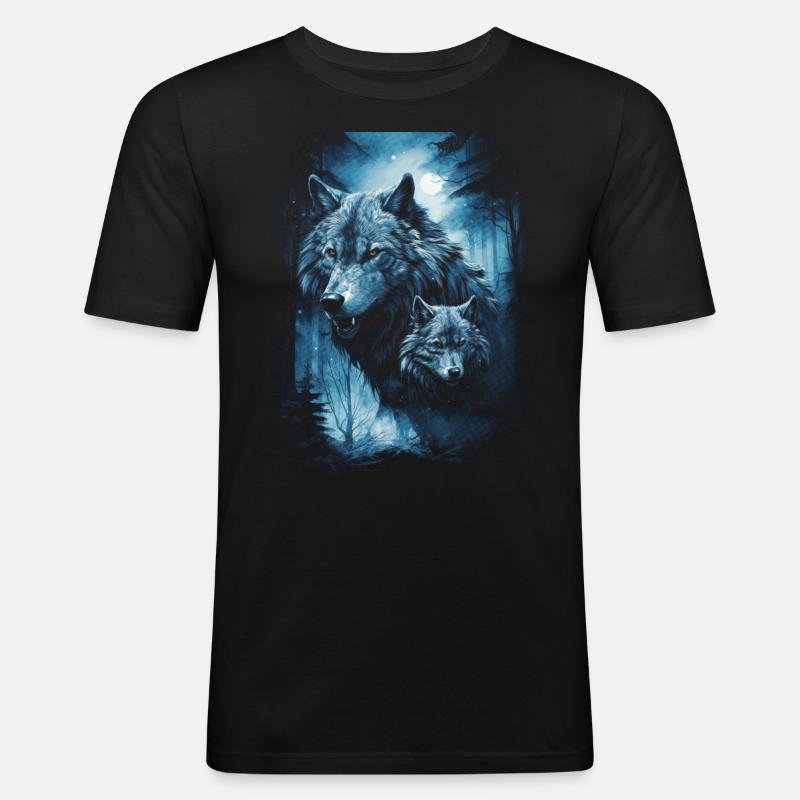 Dunkle Kunst Wolf Wald Mythisch - Männer Slim Fit T-Shirt - Schwarz