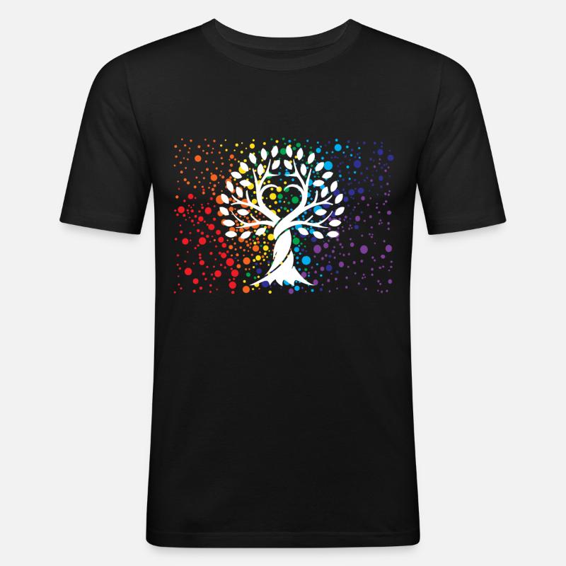 Lebensbaum Mit Farbspritzer - Männer Slim Fit T-Shirt - Schwarz