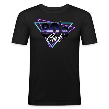 80er Jahre 80s Girl - Männer Slim Fit T-Shirt - Schwarz - Vorne - Nik (191cm)