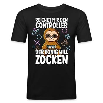 Videospiel Gaming Faultier Zocken - Männer Slim Fit T-Shirt - Schwarz - Vorne - Nik (191cm)