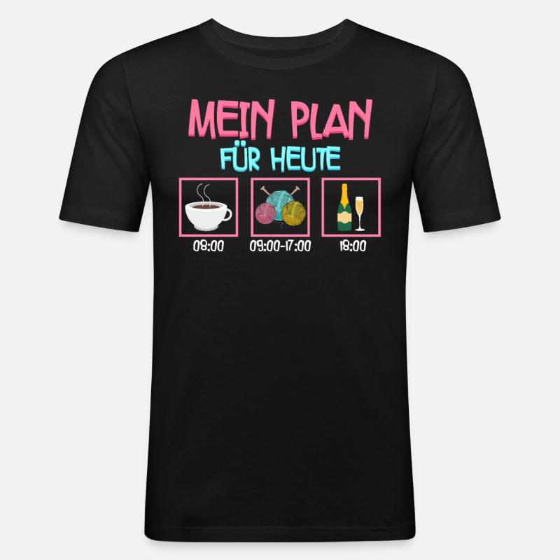 Häkeln - Männer Slim Fit T-Shirt - Schwarz