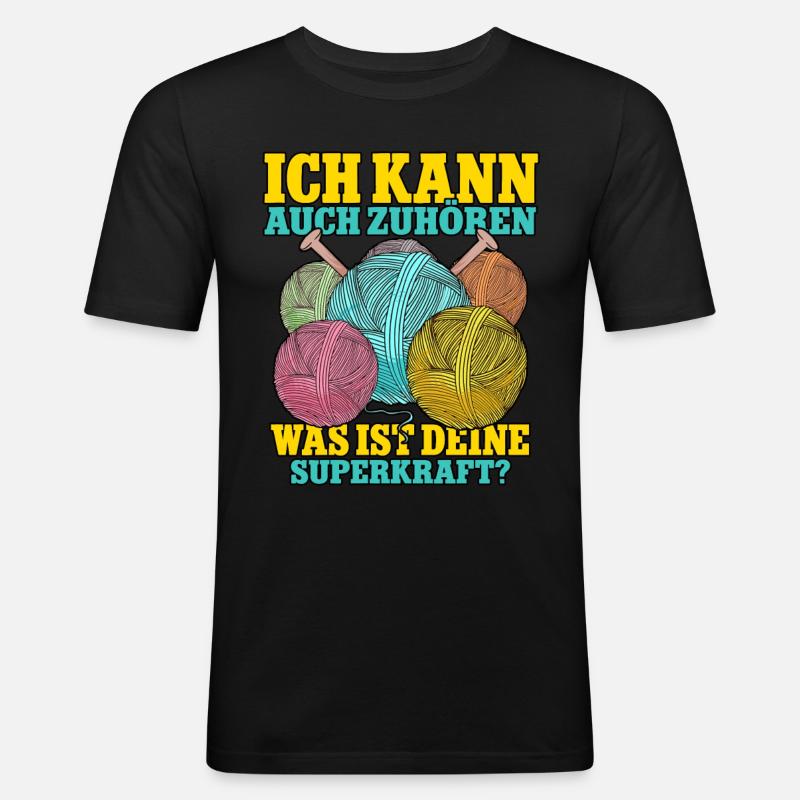 Häkeln - Männer Slim Fit T-Shirt - Schwarz