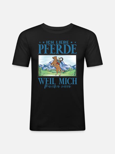 Ich liebe Pferde - Männer Slim Fit T-Shirt - Schwarz