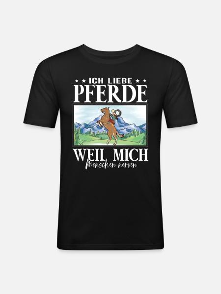 Ich liebe Pferde - Männer Slim Fit T-Shirt - Schwarz