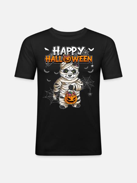 Halloween Panda Mummy - Men's Slim Fit T-Shirt - black