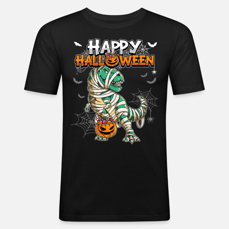 Halloween T-Rex Mumie - Männer Slim Fit T-Shirt - Schwarz