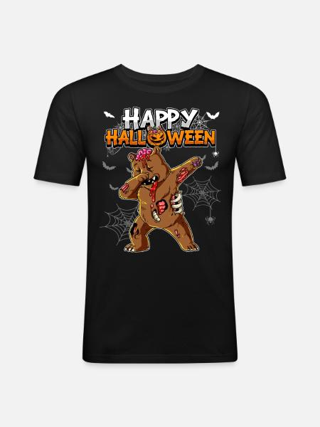 Halloween Bär Zombie - Männer Slim Fit T-Shirt - Schwarz