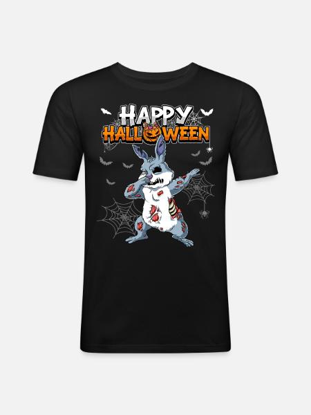 Halloween Hase Zombie - Männer Slim Fit T-Shirt - Schwarz