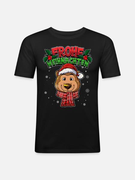 Frohe Weihnachten - Männer Slim Fit T-Shirt - Schwarz