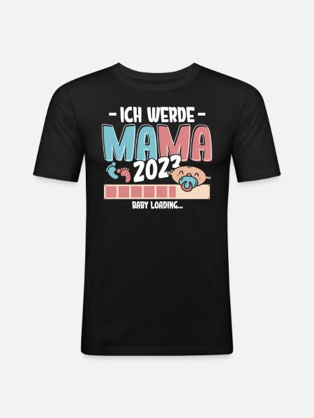 Ich werde Mama 2023 Loading - Männer Slim Fit T-Shirt - Schwarz