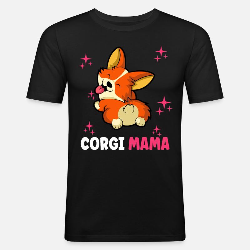 Corgi Mama - Männer Slim Fit T-Shirt - Schwarz