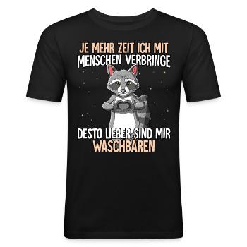 Waschbär - Männer Slim Fit T-Shirt - Schwarz - Vorne - Nik (191cm)