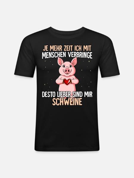 Schweinchen - Männer Slim Fit T-Shirt - Schwarz