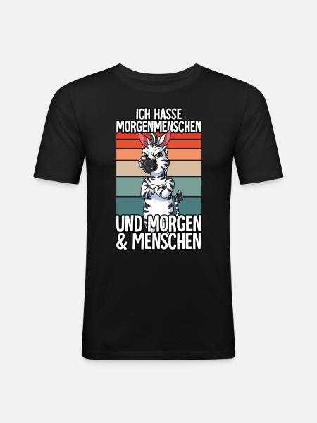 Ich Hasse Morgenmenschen Zebra - Männer Slim Fit T-Shirt - Schwarz