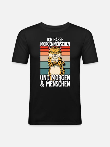 Ich Hasse Morgenmenschen Leopard - Männer Slim Fit T-Shirt - Schwarz