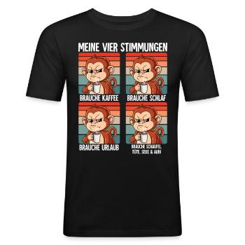 Meine 4 Stimmungen Kaffee Affe - Männer Slim Fit T-Shirt - Schwarz - Vorne - Nik (191cm)