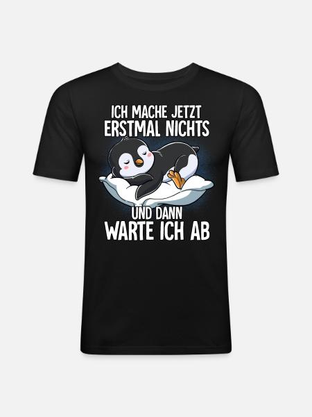 Langschläfer Pinguin Müde Schlaf - Männer Slim Fit T-Shirt - Schwarz
