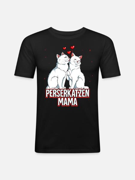 Perserkatzen Mama - Männer Slim Fit T-Shirt - Schwarz