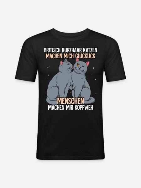 Britisch Kurzhaar Katzen - Männer Slim Fit T-Shirt - Schwarz