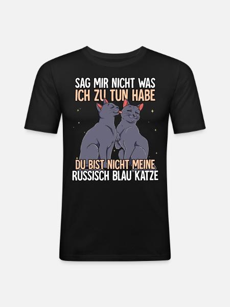 Russisch Blau Katze - Männer Slim Fit T-Shirt - Schwarz