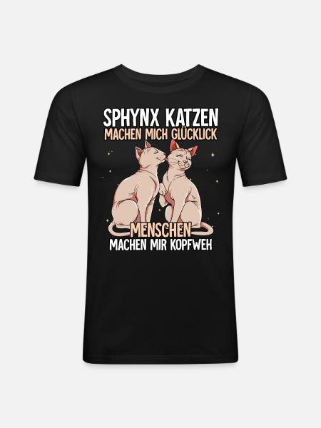 Sphynx Katzen - Männer Slim Fit T-Shirt - Schwarz