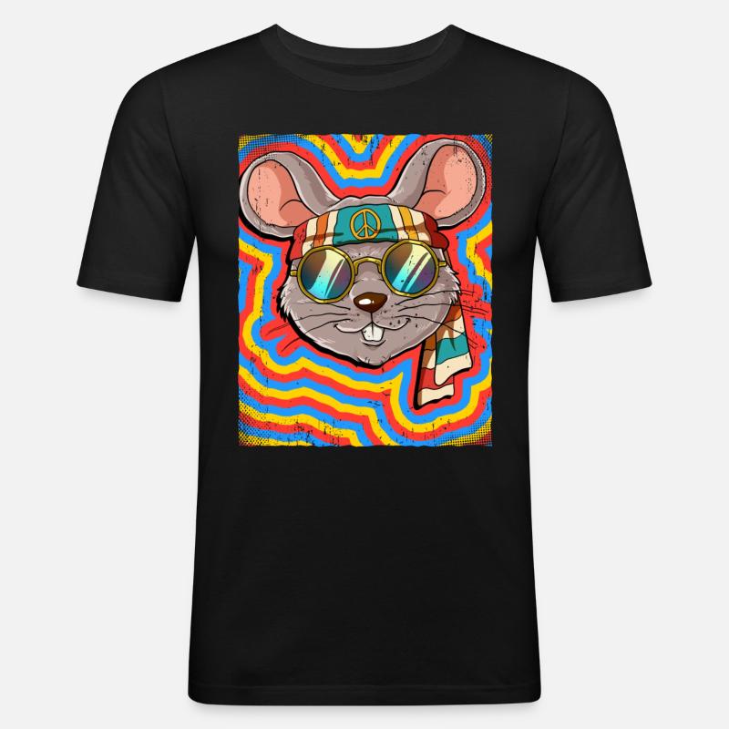 Hippie Mouse Psychedelic Trippy - Men's Slim Fit T-Shirt - black