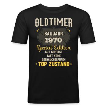 Oldtimer Baujahr 1970 - 53. Geburtstag - Männer Slim Fit T-Shirt - Schwarz - Vorne - Nik (191cm)