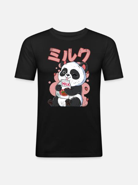 Kawaii Panda Erdbeermilch - Männer Slim Fit T-Shirt - Schwarz