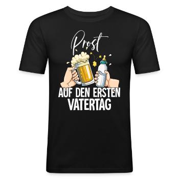 Erster Vatertag - Männer Slim Fit T-Shirt - Schwarz - Vorne - Nik (191cm)
